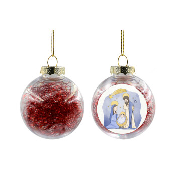 Nativity Jesus watercolor, Χριστουγεννιάτικη μπάλα δένδρου διάφανη με κόκκινο γέμισμα 8cm