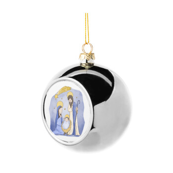 Nativity Jesus watercolor, Silver 8cm Christmas tree ball ornament