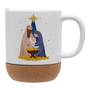 Nativity Jesus Joseph and Mary, Ceramic coffee mug Cork (MAT), 330ml (1pcs)