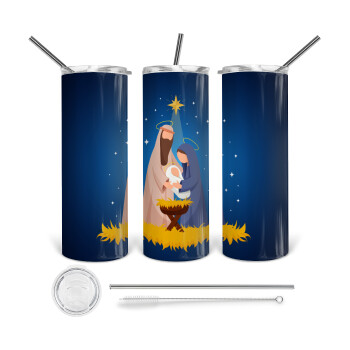 Nativity Jesus Joseph and Mary, 360 Eco friendly stainless steel tumbler 600ml, with metal straw & cleaning brush