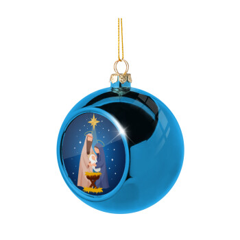 Nativity Jesus Joseph and Mary, Blue Christmas tree ball ornament 8cm