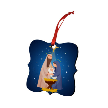 Nativity Jesus Joseph and Mary, Christmas ornament polygon wooden 7.5cm