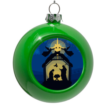 Nativity Jesus manger, Green Christmas tree ornament bauble 8cm