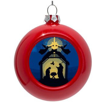 Nativity Jesus manger, Red Christmas tree ornament bauble 8cm