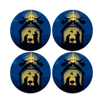 Nativity Jesus manger, SET of 4 round wooden coasters (9cm)