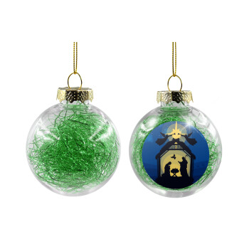 Nativity Jesus manger, Χριστουγεννιάτικη μπάλα δένδρου διάφανη με πράσινο γέμισμα 8cm