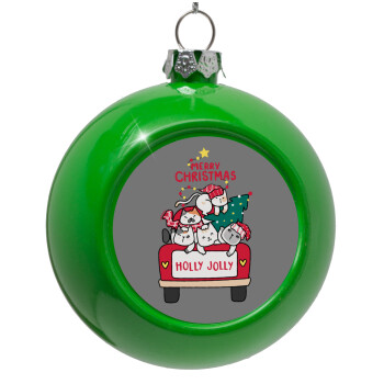 Merry Christmas cats in car, Green Christmas tree ornament bauble 8cm