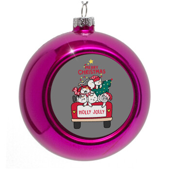 Merry Christmas cats in car, Purple Christmas tree ornament bauble 8cm