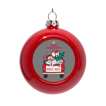 Merry Christmas cats in car, Red Christmas tree ornament bauble 8cm