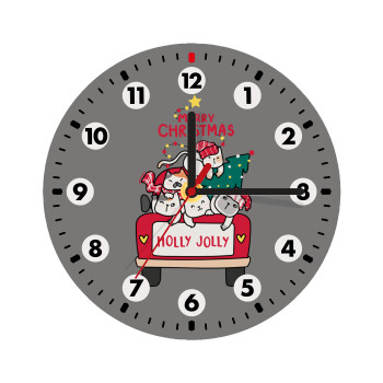 Merry Christmas cats in car, Wooden wall clock (20cm)