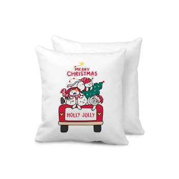Merry Christmas cats in car, Sofa cushion 40x40cm includes filling