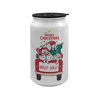 Merry Christmas cats in car, Κούπα ταξιδιού μεταλλική με καπάκι (tin-can) 500ml