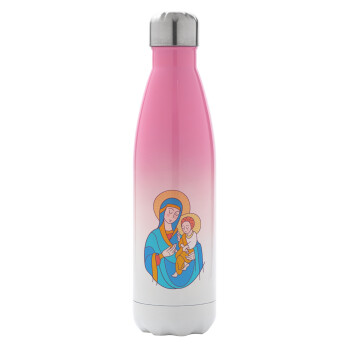 Mary, mother of Jesus, Metal mug thermos Pink/White (Stainless steel), double wall, 500ml
