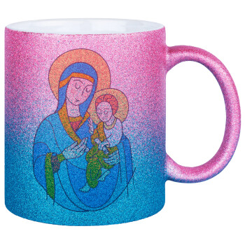 Mary, mother of Jesus, Κούπα Χρυσή/Μπλε Glitter, κεραμική, 330ml