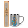 Easter Set, metallic thermal cup (300ml) & Easter aromatic flat candle (30cm) (GRAY)