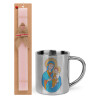 Easter Set, metallic thermal cup (300ml) & aromatic flat Easter candle (30cm) (PINK)