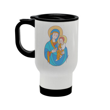 Mary, mother of Jesus, Stainless steel travel mug with lid, double wall white 450ml