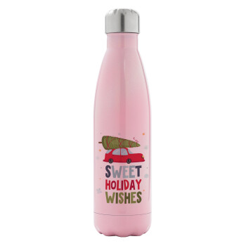 Sweet holiday wishes, Metal mug thermos Pink Iridiscent (Stainless steel), double wall, 500ml