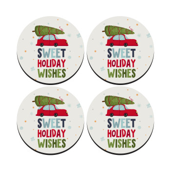 Sweet holiday wishes, SET of 4 round wooden coasters (9cm)