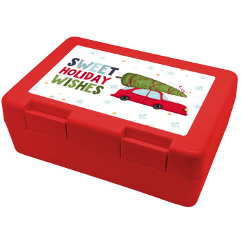 Sweet holiday wishes, Children's cookie container RED 185x128x65mm (BPA free plastic)