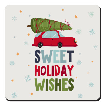 Sweet holiday wishes, Τετράγωνο μαγνητάκι ξύλινο 9x9cm