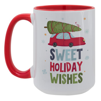 Sweet holiday wishes, Κούπα Mega 15oz, κεραμική Κόκκινη, 450ml