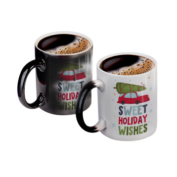 Sweet holiday wishes, Color changing magic Mug, ceramic, 330ml when adding hot liquid inside, the black colour desappears (1 pcs)