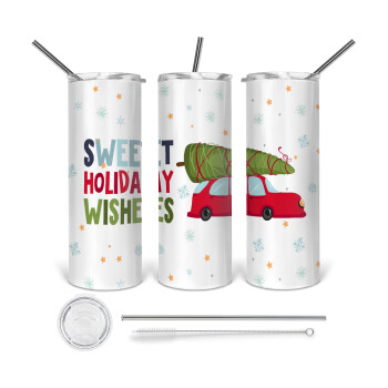 Sweet holiday wishes, 360 Eco friendly stainless steel tumbler 600ml, with metal straw & cleaning brush