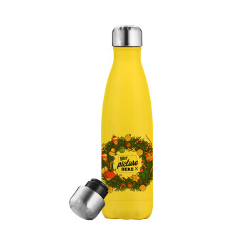 PHOTO Christmas twitch, Yellow Stainless Steel Metallic Thermos, double-walled, 500ml