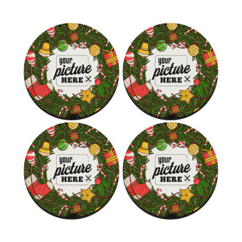 PHOTO Christmas twitch, SET of 4 round wooden coasters (9cm)