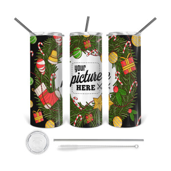 PHOTO Christmas twitch, 360 Eco friendly stainless steel tumbler 600ml, with metal straw & cleaning brush