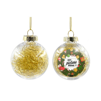 PHOTO Christmas twitch, Transparent Christmas tree ball ornament with gold filling 8cm