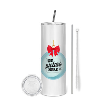 PHOTO snowball, Eco friendly stainless steel tumbler 600ml, with metal straw & cleaning brush