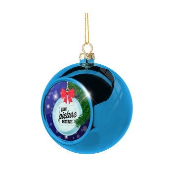 PHOTO snowball, Blue Christmas tree ball ornament 8cm