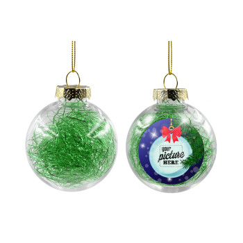 PHOTO snowball, Χριστουγεννιάτικη μπάλα δένδρου διάφανη με πράσινο γέμισμα 8cm