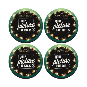 PHOTO xmas lights, SET of 4 round wooden coasters (9cm)