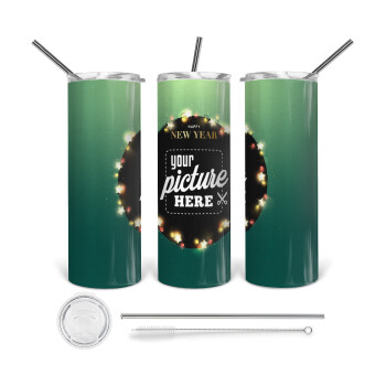 PHOTO xmas lights, 360 Eco friendly stainless steel tumbler 600ml, with metal straw & cleaning brush
