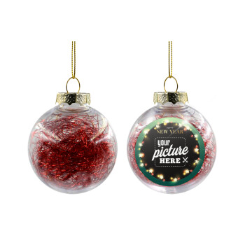 PHOTO xmas lights, Transparent Christmas tree ball ornament with red filling 8cm