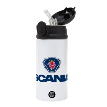 Scania, Children's hot water bottle, stainless steel, with safety straw, Black (360ml) BPA-FREE