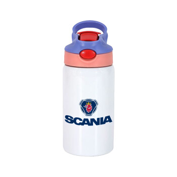 Scania, Children's hot water bottle, stainless steel, with safety straw, pink/purple (350ml)