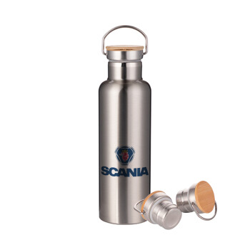 Scania, Stainless steel Silver with wooden lid (bamboo), double wall, 750ml