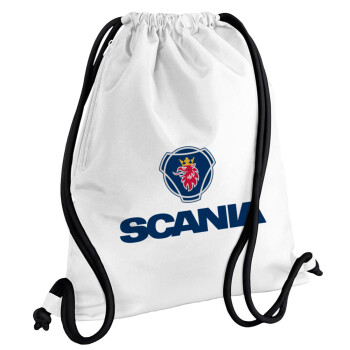 Scania, Τσάντα πλάτης πουγκί GYMBAG λευκή, με τσέπη (40x48cm) & χονδρά κορδόνια