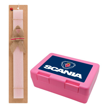 Scania, Easter Set, children's snack container PINK & scented flat Easter candle (30cm) (PINK)