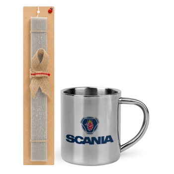 Scania, Easter Set, metallic thermal cup (300ml) & Easter aromatic flat candle (30cm) (GRAY)