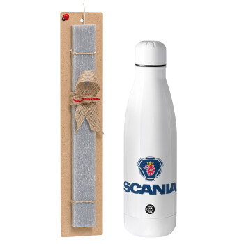 Scania, Easter Set, metallic Inox water bottle (700ml) & Easter scented flat candle (30cm) (GRAY)