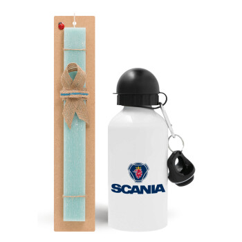 Scania, Easter Set, metallic aluminum water bottle (500ml) & scented flat candle (30cm) (TURQUOISE)