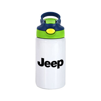 Jeep, Children's hot water bottle, stainless steel, with safety straw, green, blue (350ml)