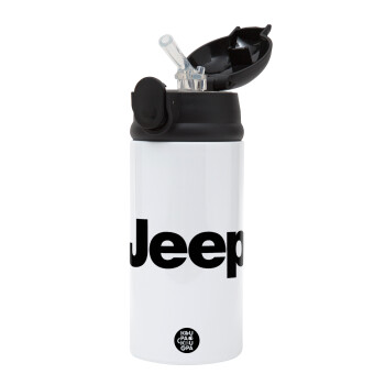 Jeep, Children's hot water bottle, stainless steel, with safety straw, Black (360ml) BPA-FREE