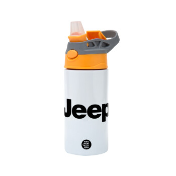 Jeep, Children's hot water bottle, stainless steel, with safety straw, Orange/Grey (360ml) BPA-FREE