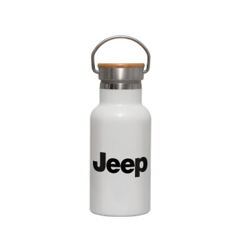 Jeep, Metallic thermos (Stainless steel) White with wooden lid (bamboo), double-walled, 350ml